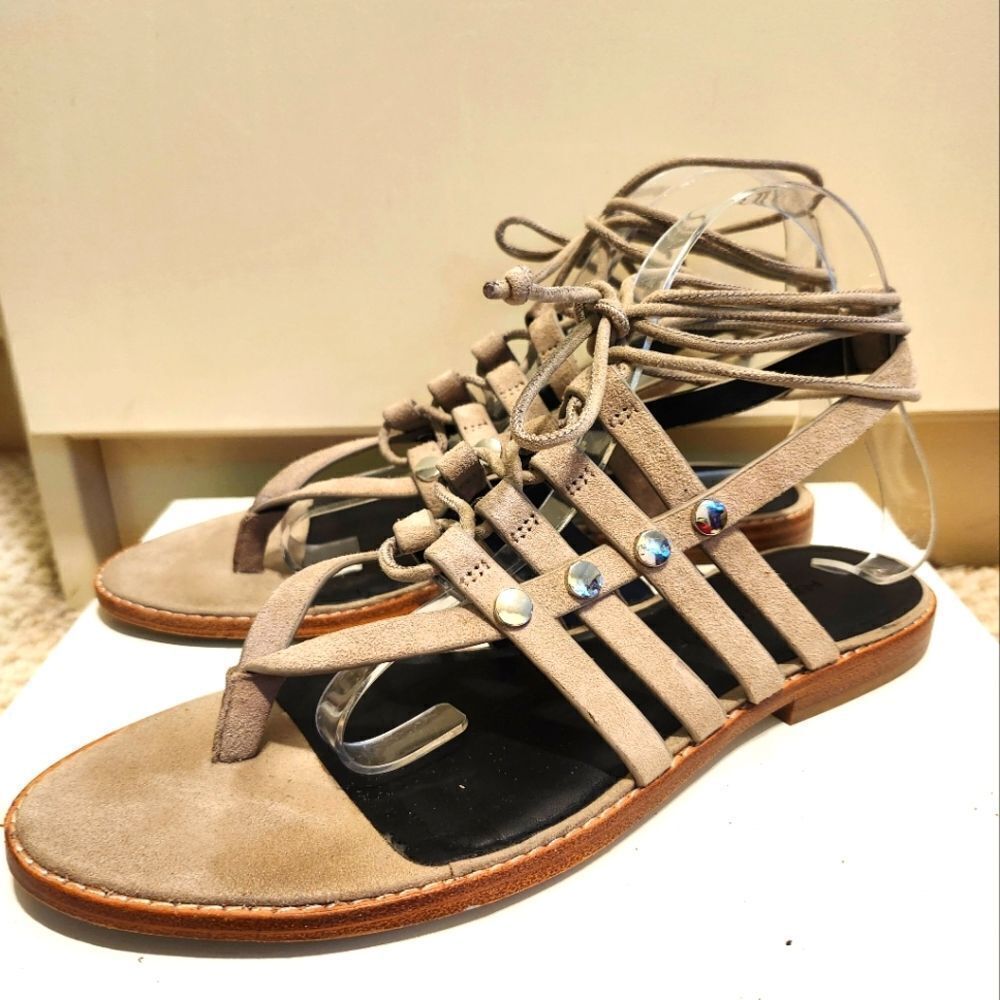 Rebecca Minkoff "Evonne" Gray Kidskin Suede Gladiator Sandals Sz.8.5 Ret.250